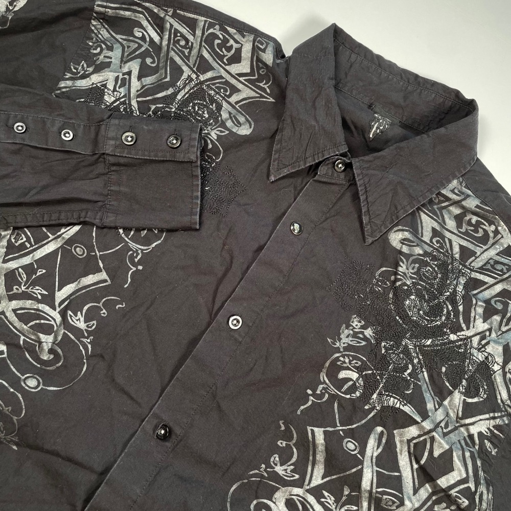 ROAR USA‎ Men's Black Cross Wings Long Sleeve Embroidered Embellished Shirt XXL
